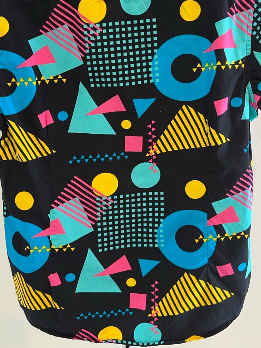 80s Print Geometric Black Yellow Blue Rad SS Button Down Shirt Mens Sz Medium - Picture 7 of 11